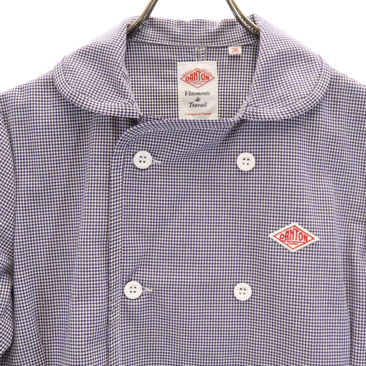 Danton ダントン フランス製 ハウンドトゥース柄 丸襟 ダブルブレスト ジャケット 36 ネイビー 千鳥格子 メンズ