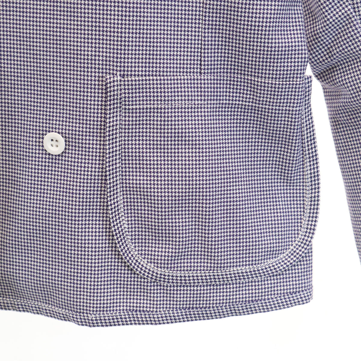 Danton ダントン フランス製 ハウンドトゥース柄 丸襟 ダブルブレスト ジャケット 36 ネイビー 千鳥格子 メンズ