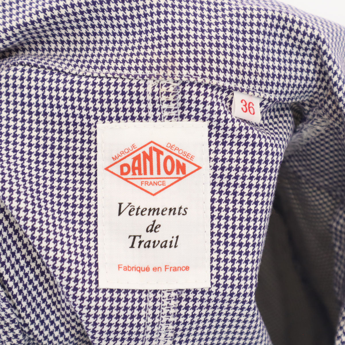 Danton ダントン フランス製 ハウンドトゥース柄 丸襟 ダブルブレスト ジャケット 36 ネイビー 千鳥格子 メンズ
