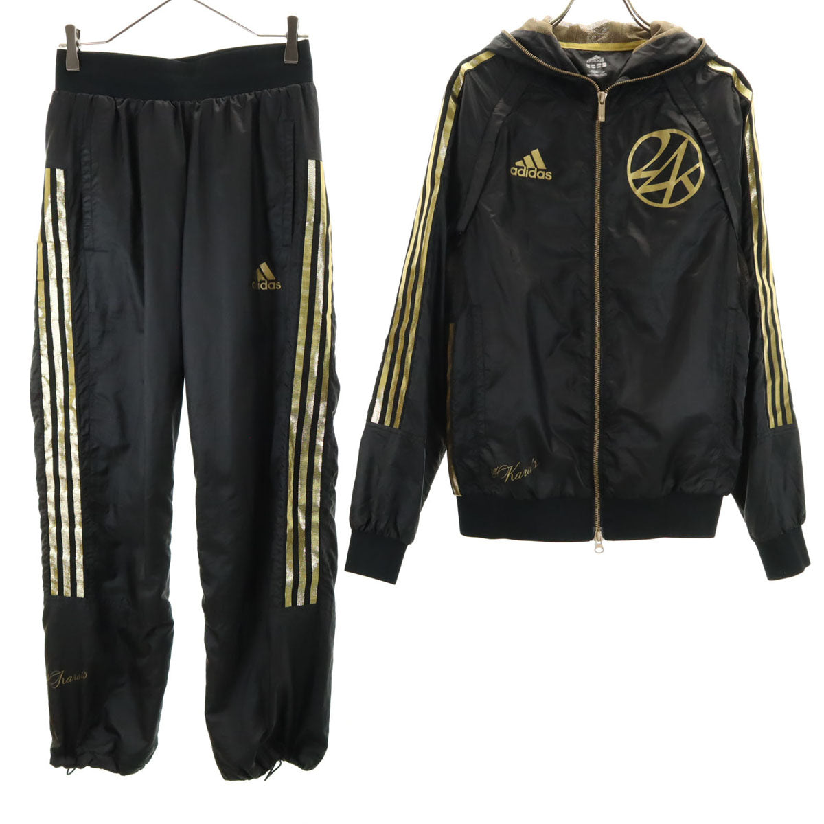 adidas アディダス 24karats トゥエンティーフォーカラッツ コラボ 2WAY トラックジャケット 上下 セットアップ 2XS ブラック ジャージ 3ライン メンズ