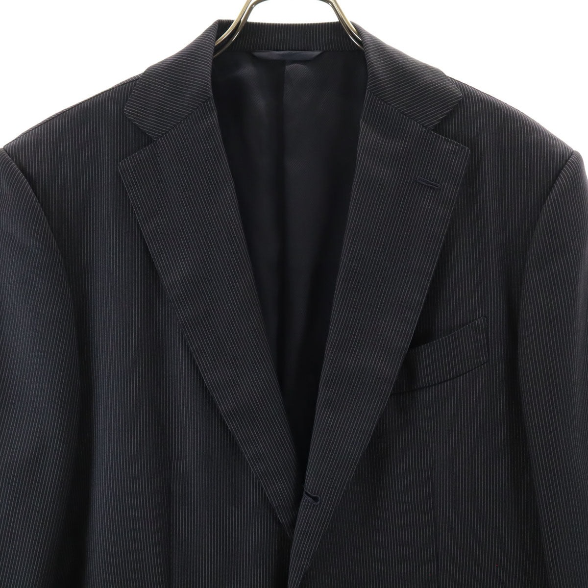 SHIPS シップス ストライプ サイドベンツ テーラードジャケット 48 ブラック系 肩パッド メンズ