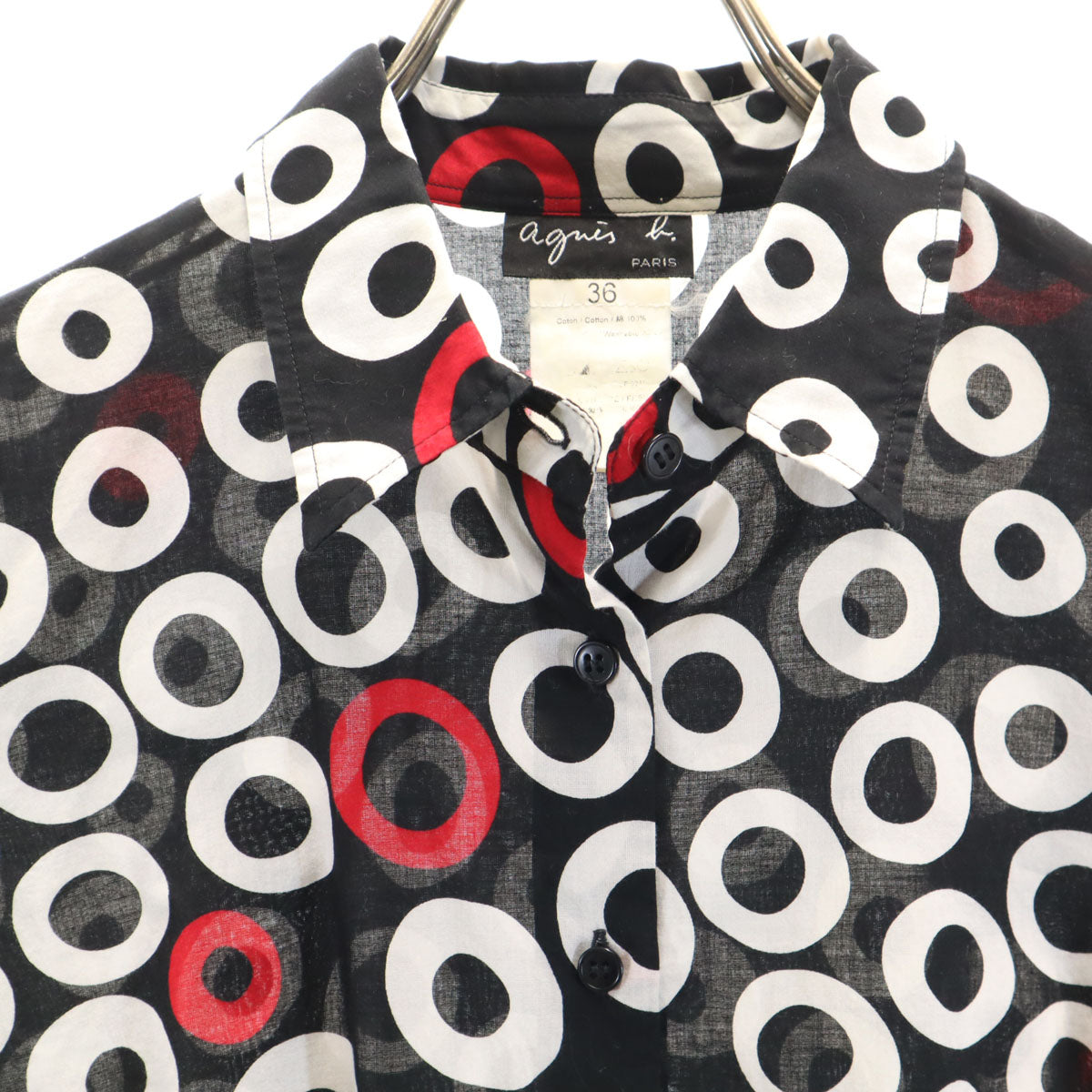 agnes b. アニエスベー 長袖 シャツ 36 ブラック×ホワイト レディース