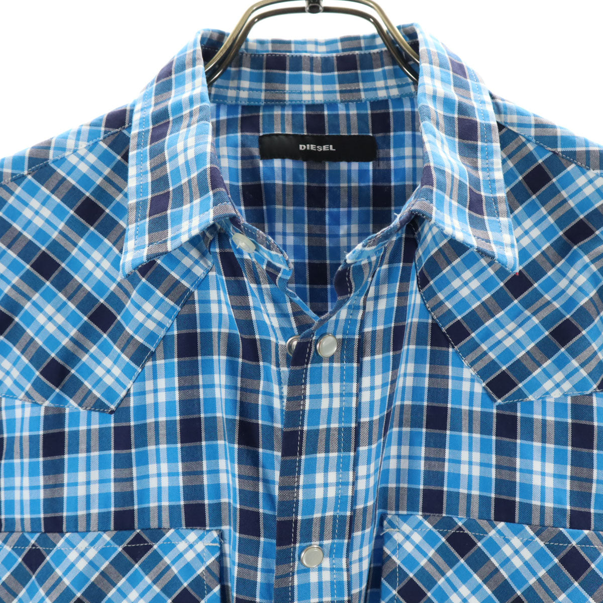 DIESEL ディーゼル チェック 長袖 ウエスタンシャツ S ブルー系 メンズ