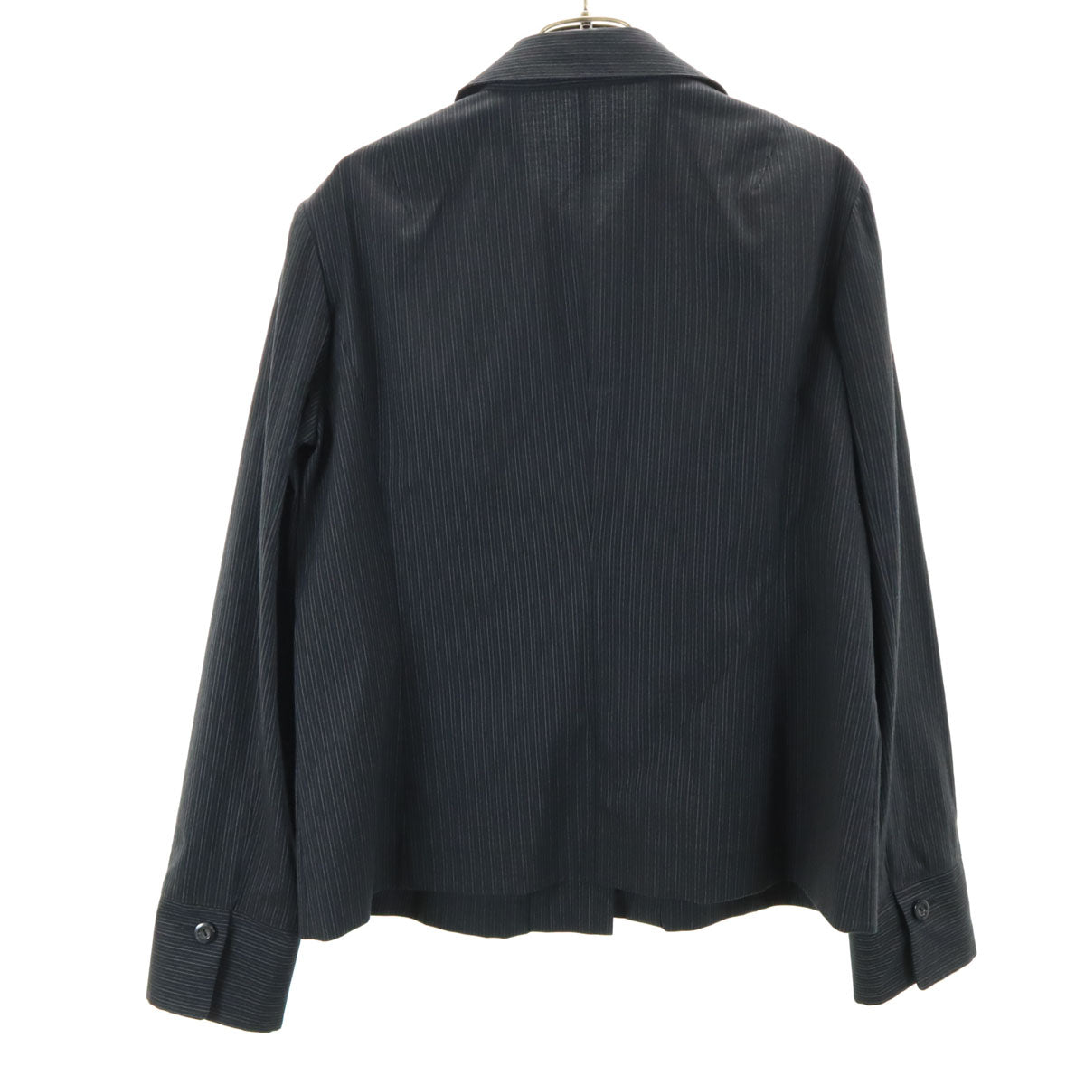 Leilian レリアン 日本製 ストライプ柄 長袖 オープンカラーシャツ 13 濃紺 レディース