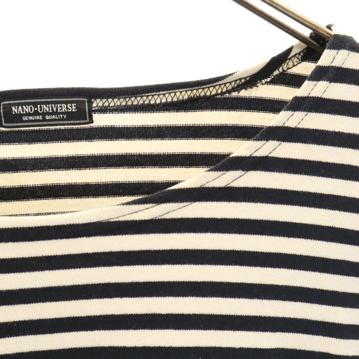 nano universe ナノユニバース ボーダー柄 長袖 ボートネック バスクシャツ L アイボリー レディース