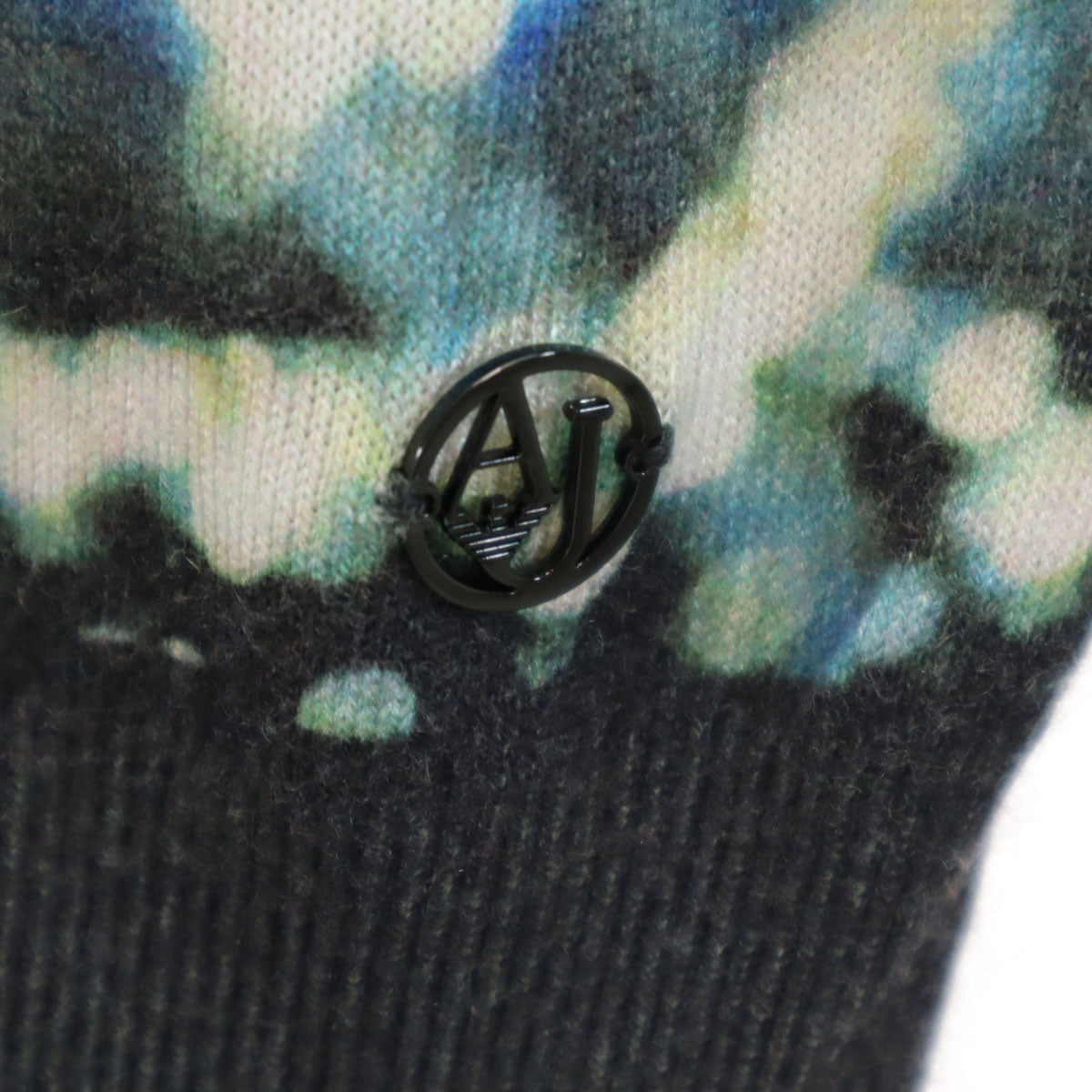 ARMANI JEANS アルマーニジーンズ 総柄 7分袖 ニットカーディガン 42 ブルー レディース