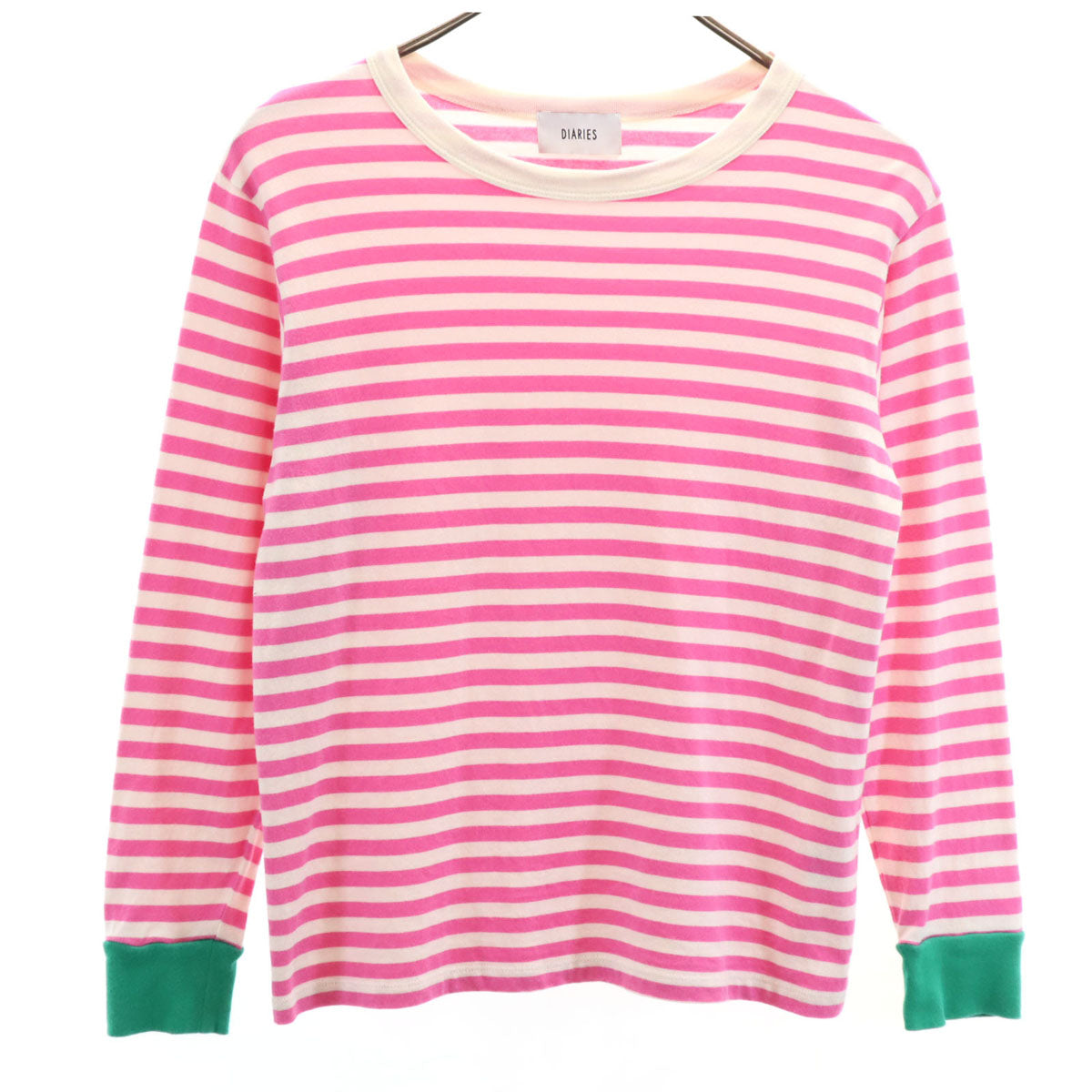 DIARIES ダイアリーズ 日本製 ボーダー柄 7分袖 Tシャツ ピンク レディース