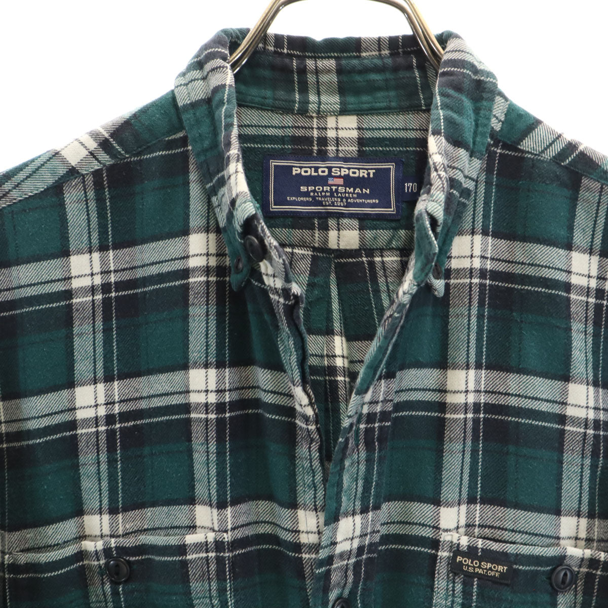 POLO SPORT RALPH LAUREN ポロスポーツラルフローレン チェック柄 長袖 コットンネル ボタンダウンシャツ 170 深緑 キッズ