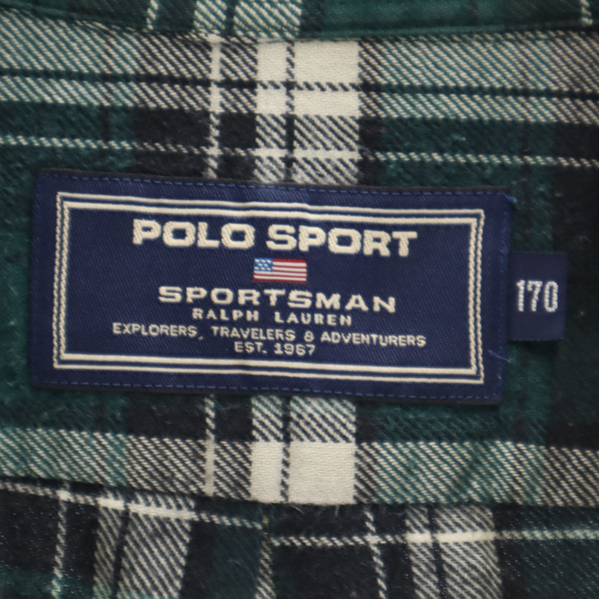 POLO SPORT RALPH LAUREN ポロスポーツラルフローレン チェック柄 長袖 コットンネル ボタンダウンシャツ 170 深緑 キッズ