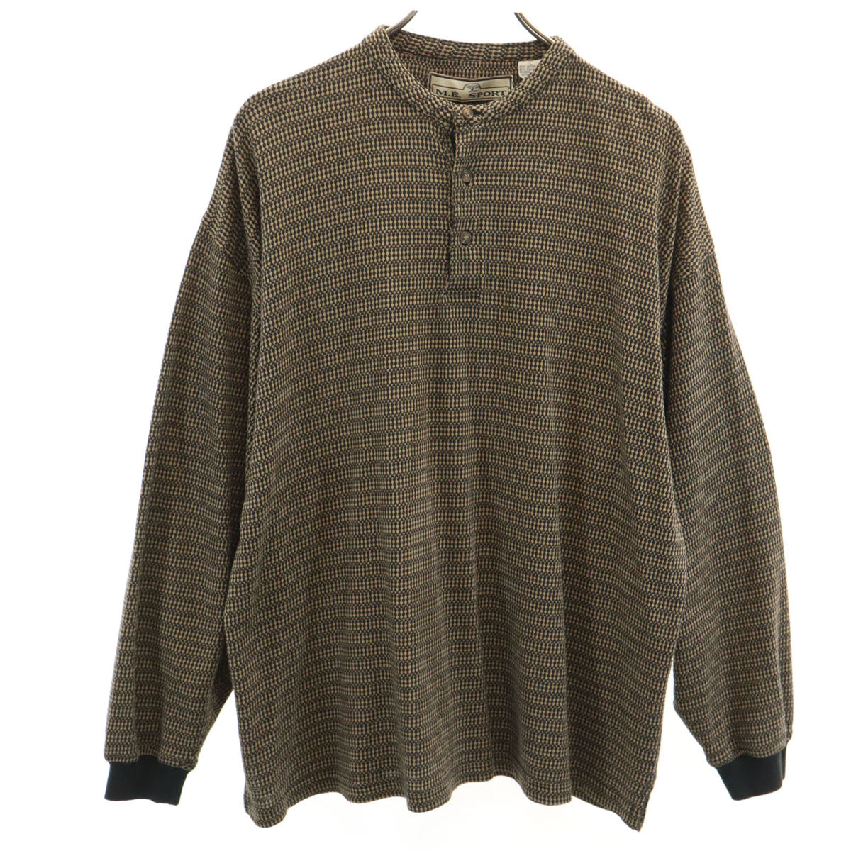M.E.SPORT 90s オールド 総柄 長袖 ヘンリーネック カットソー L ブラウン メンズ