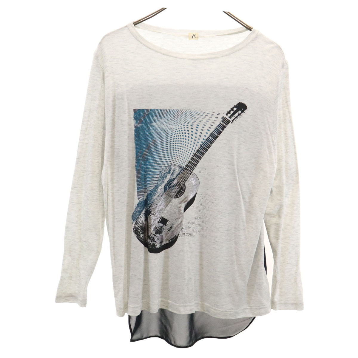 β ベータ ギター プリント 長袖 シアー切替 カットソー 9 グレー シースルー レディース