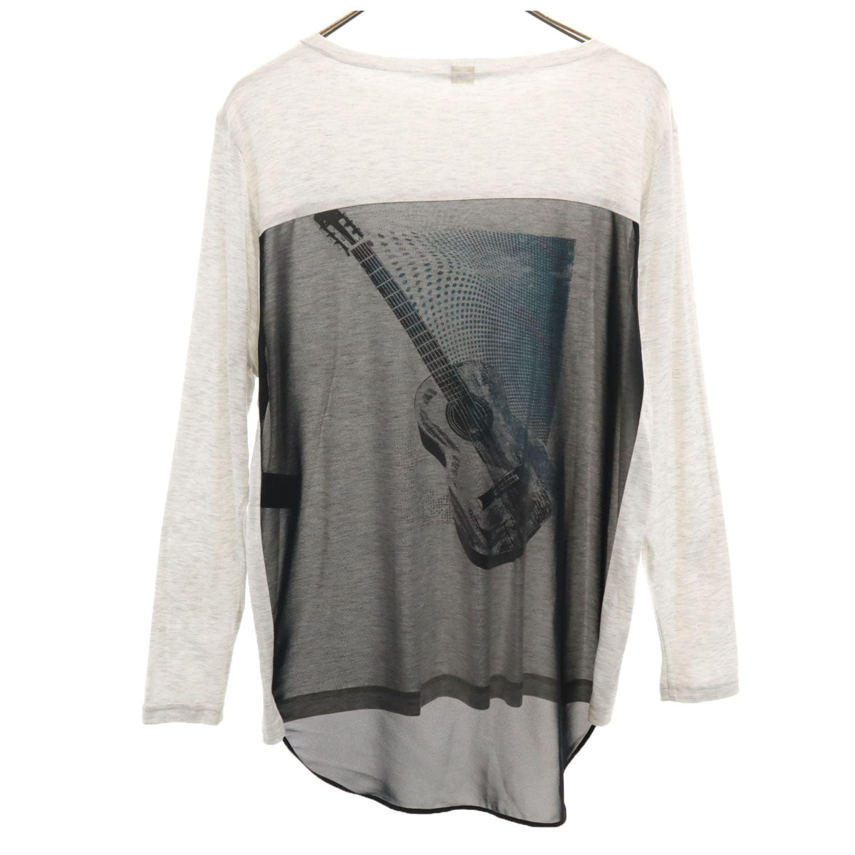 β ベータ ギター プリント 長袖 シアー切替 カットソー 9 グレー シースルー レディース