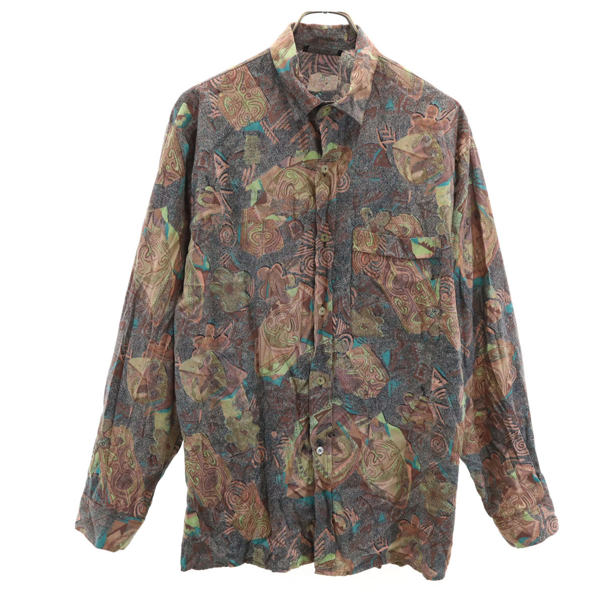ユーロファッション 80s 90s オールド 総柄 長袖 シャツ M マルチ メンズ