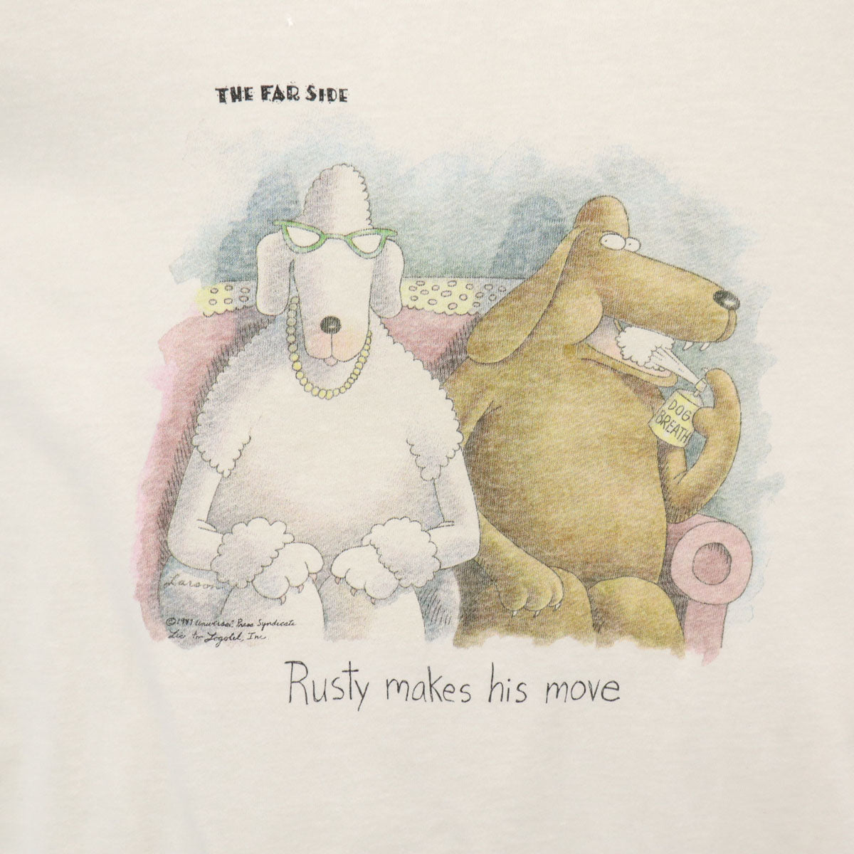 THE FAR SIDE ファーサイド 90s 00s オールド USA製 漫画 ゲイリーラーソン 半袖 シングルステッチ プリント Tシャツ L ホワイト メンズ