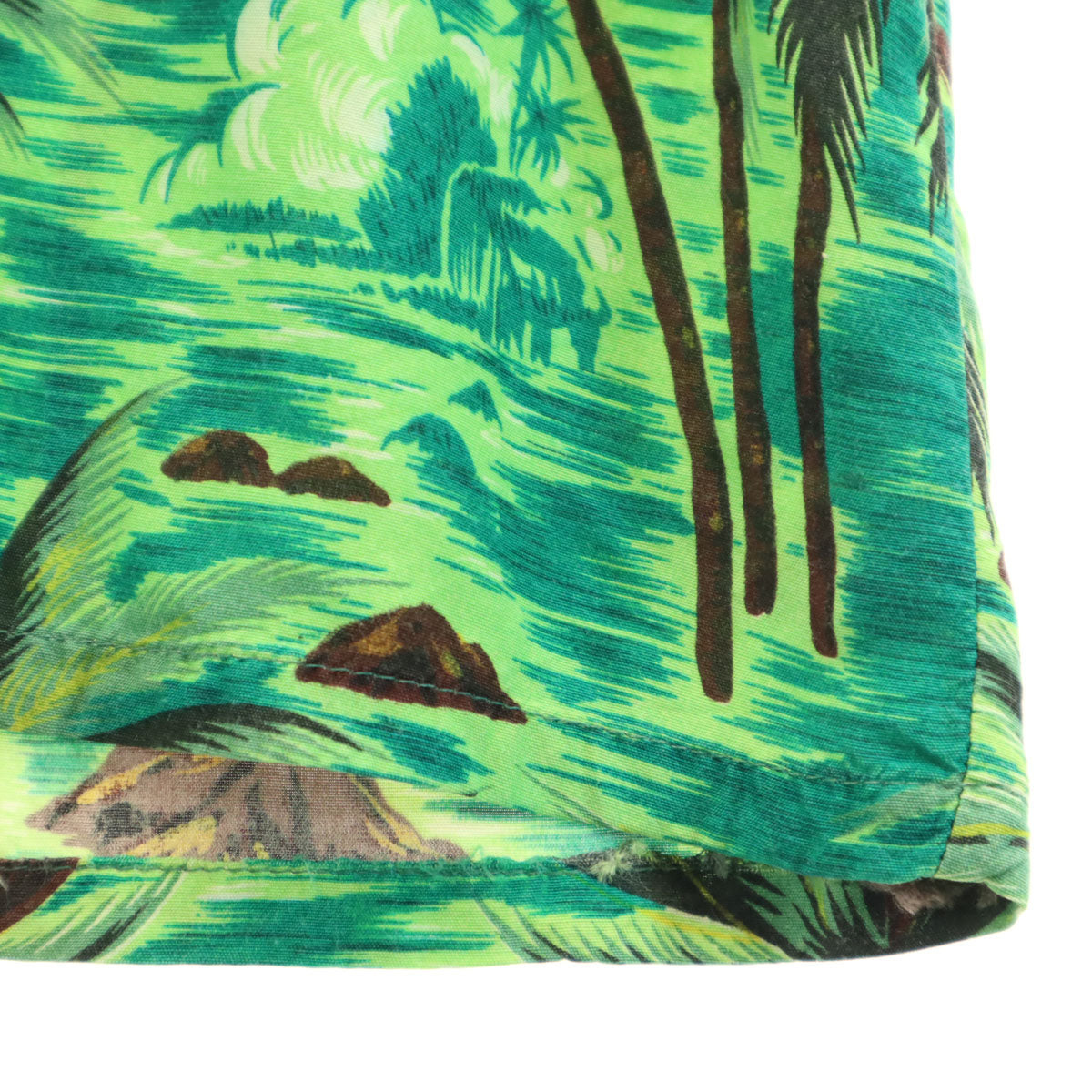 70s ヴィンテージ 衿芯 総柄 ヤシの木 半袖 シャツ グリーン メンズ