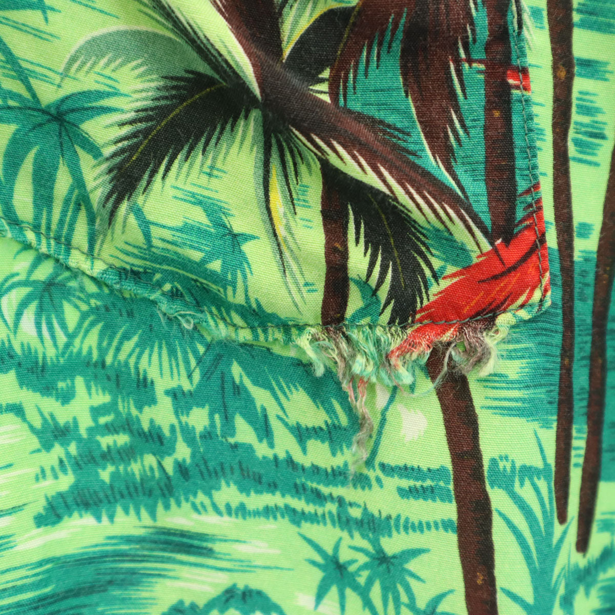 70s ヴィンテージ 衿芯 総柄 ヤシの木 半袖 シャツ グリーン メンズ