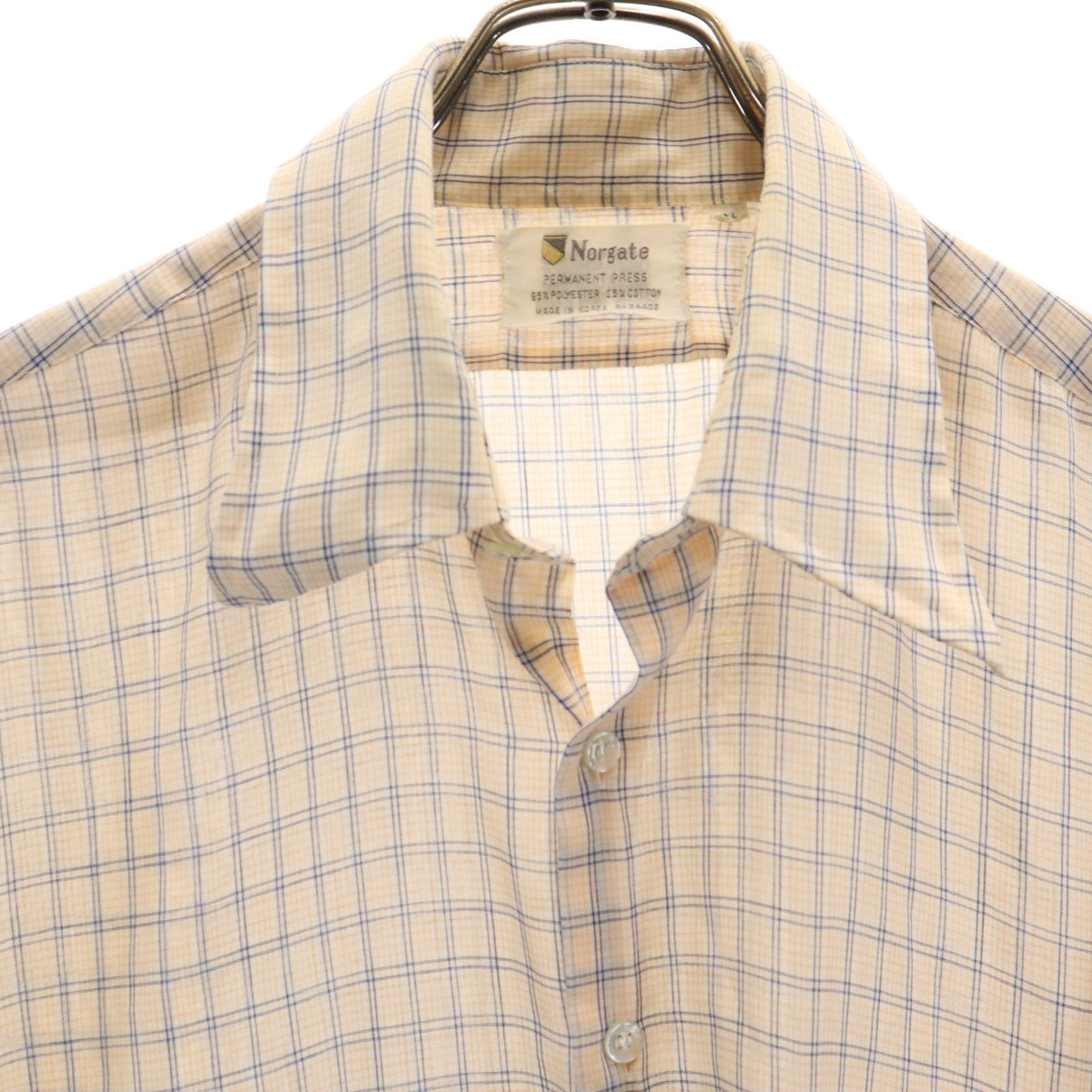 70s 80s ヴィンテージ チェック柄 半袖 ボックスシルエット シャツ 161/2 ベージュ メンズ