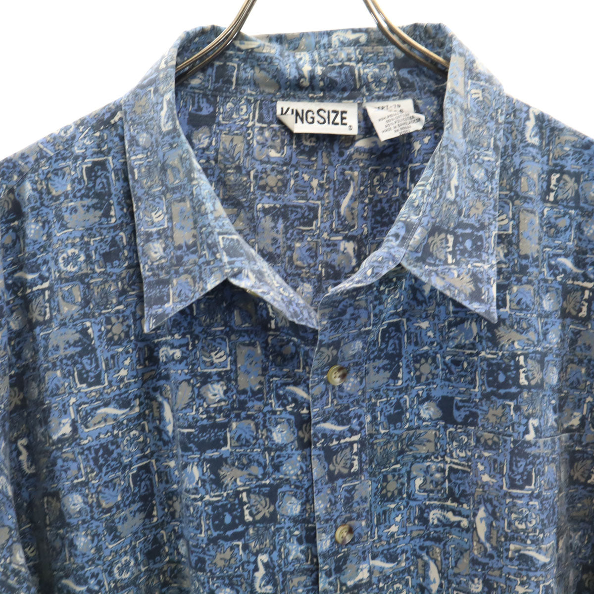 KING SIZE キングサイズ 90s オールド 総柄 半袖 シャツ 4XL ブルー ビッグサイズ メンズ