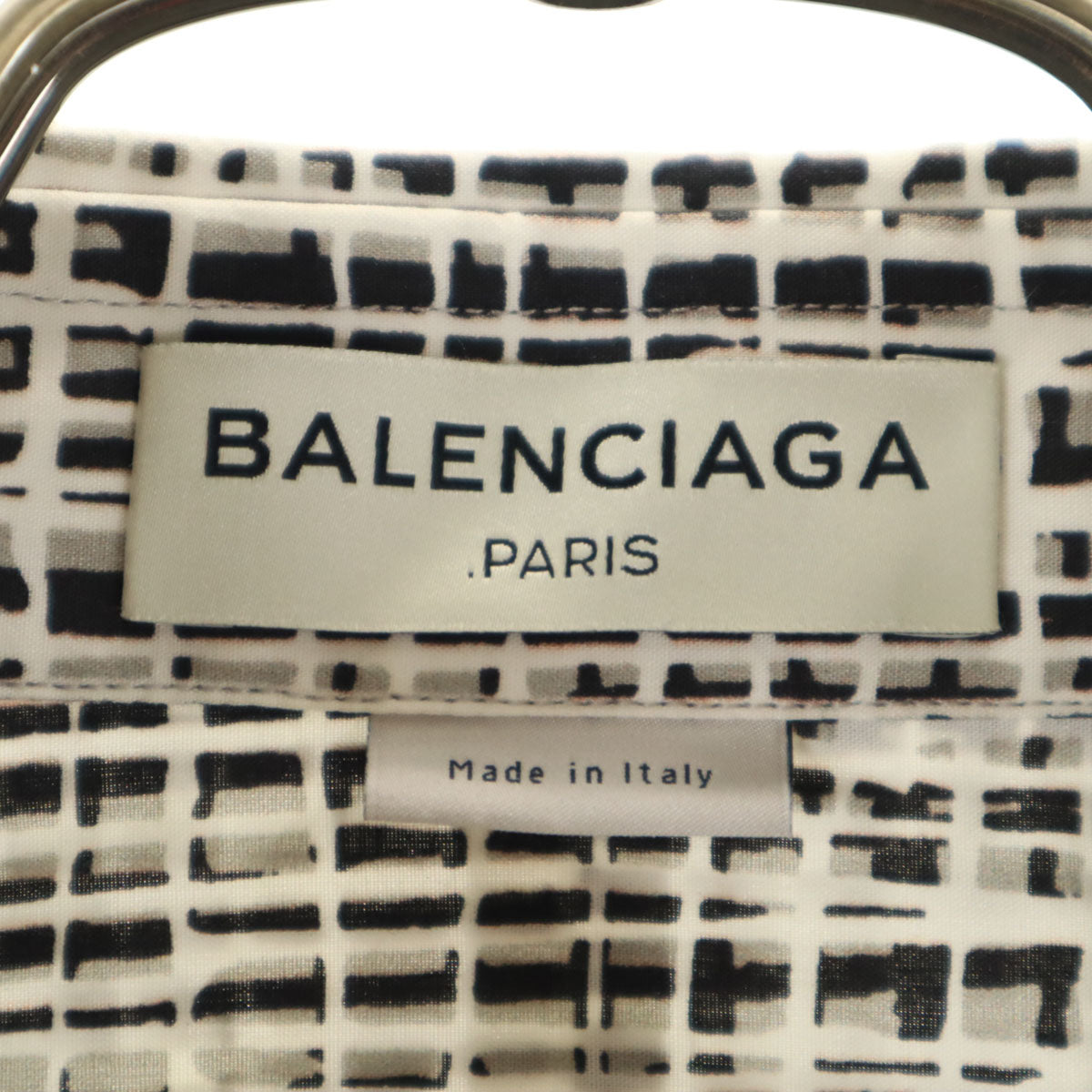 BALENCIAGA バレンシアガ イタリア製 総柄 長袖 コットンシャツ 39 ホワイト メンズ