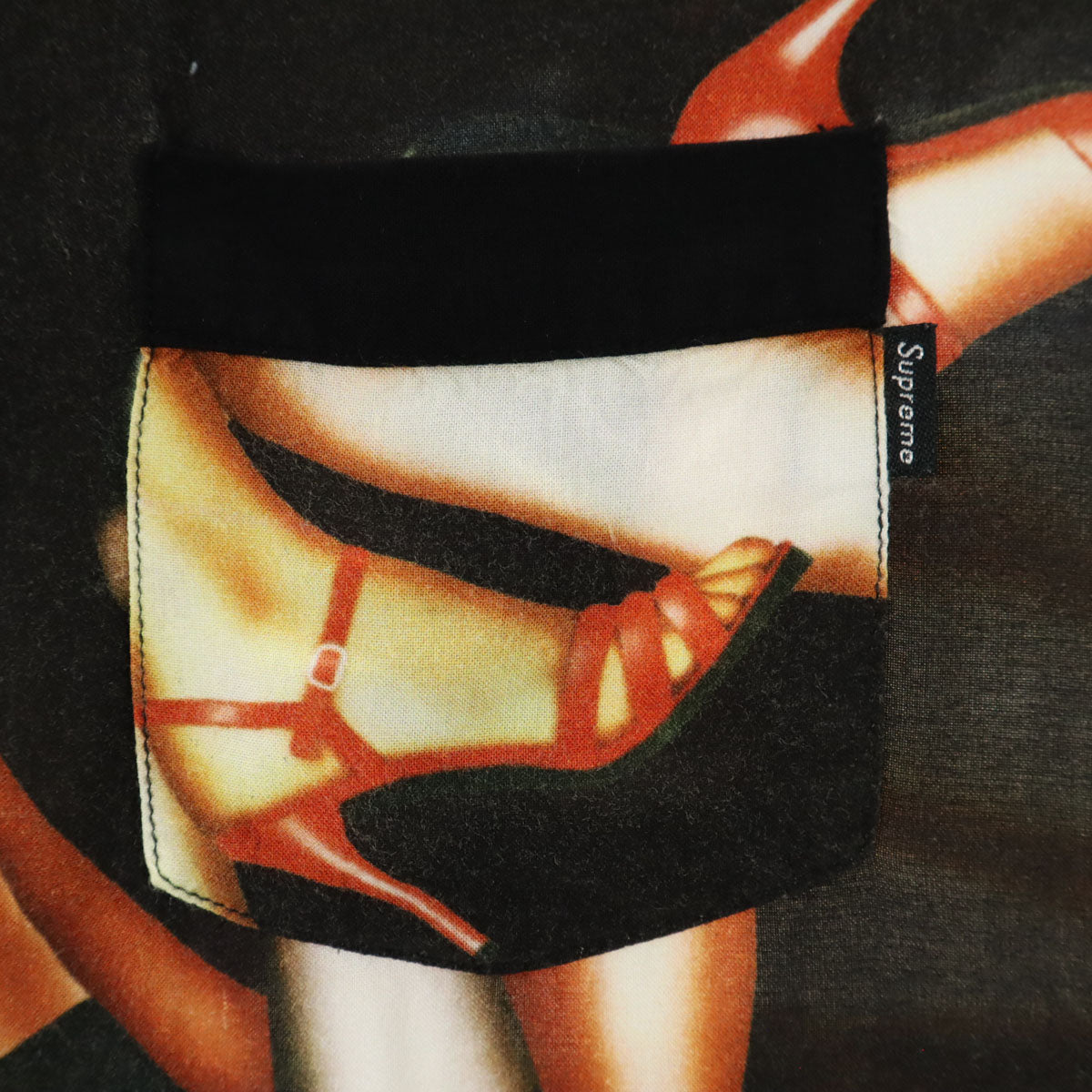 Supreme シュプリーム 15SS ヒール柄 半袖 オープンカラーシャツ L ブラック系 開襟 メンズ