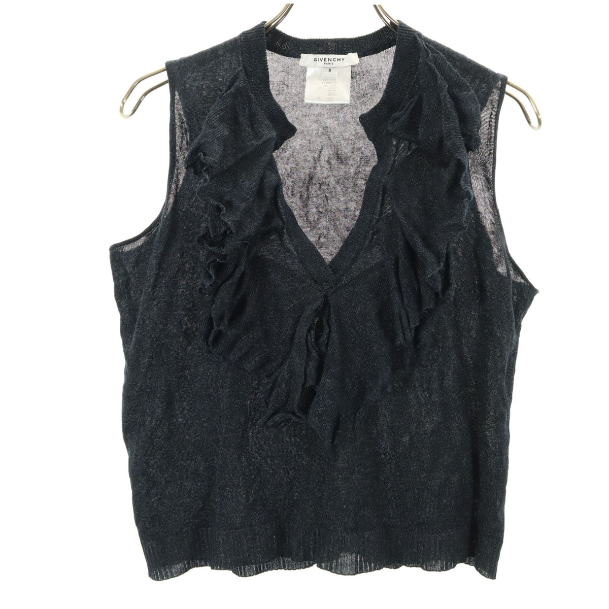 GIVENCHY ジバンシィ イタリア製 ノースリーブ フリル ニット S ネイビー レディース