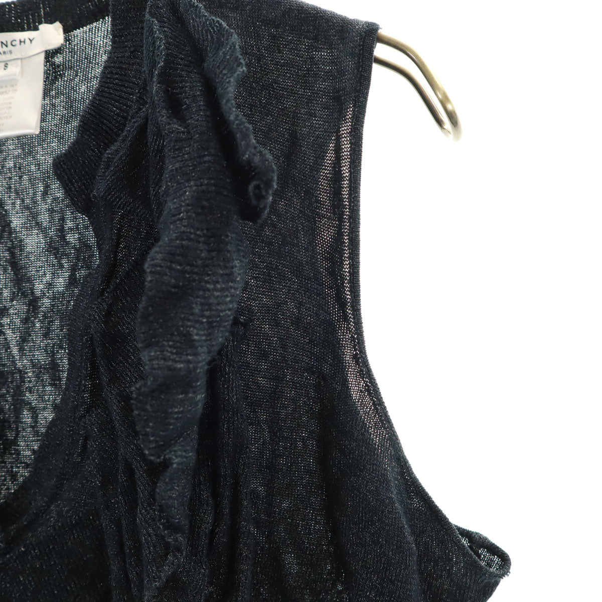 GIVENCHY ジバンシィ イタリア製 ノースリーブ フリル ニット S ネイビー レディース