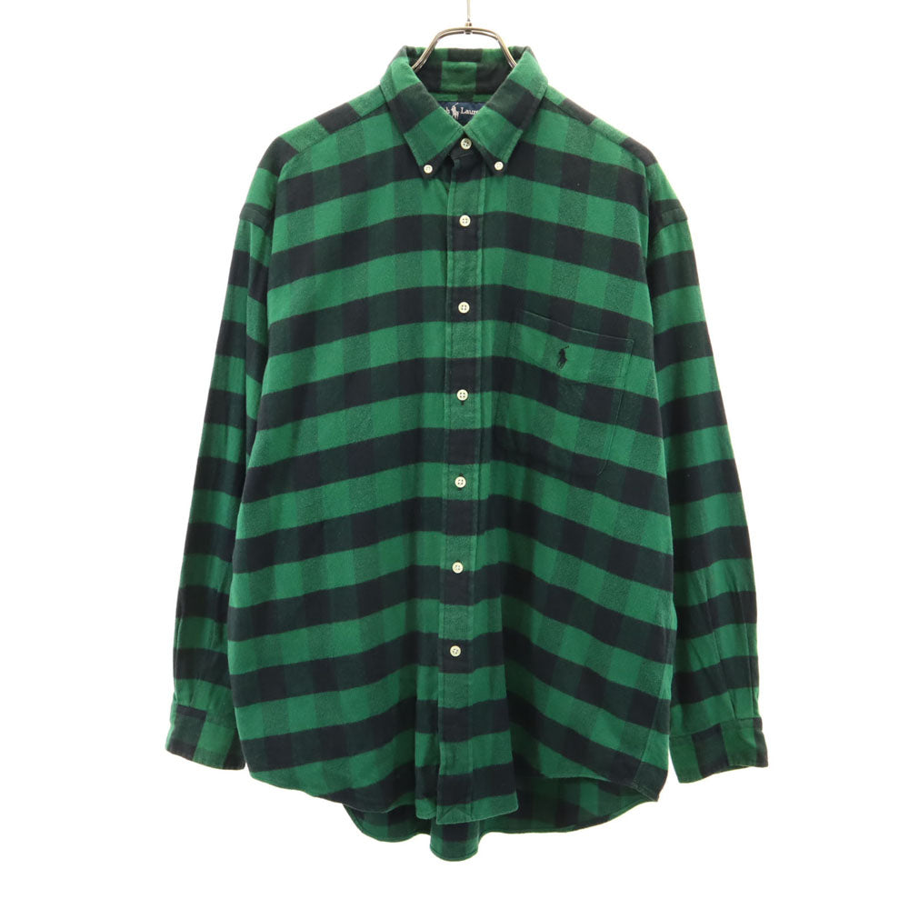 ラルフローレン 90s オールド BIG SHIRT チェック柄 長袖 フランネル ボタンダウンシャツ M グリーン RALPH LAUREN ビッグシルエット メンズ