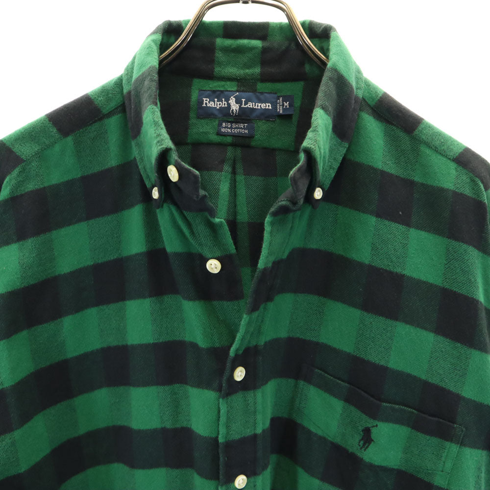ラルフローレン 90s オールド BIG SHIRT チェック柄 長袖 フランネル ボタンダウンシャツ M グリーン RALPH LAUREN ビッグシルエット メンズ