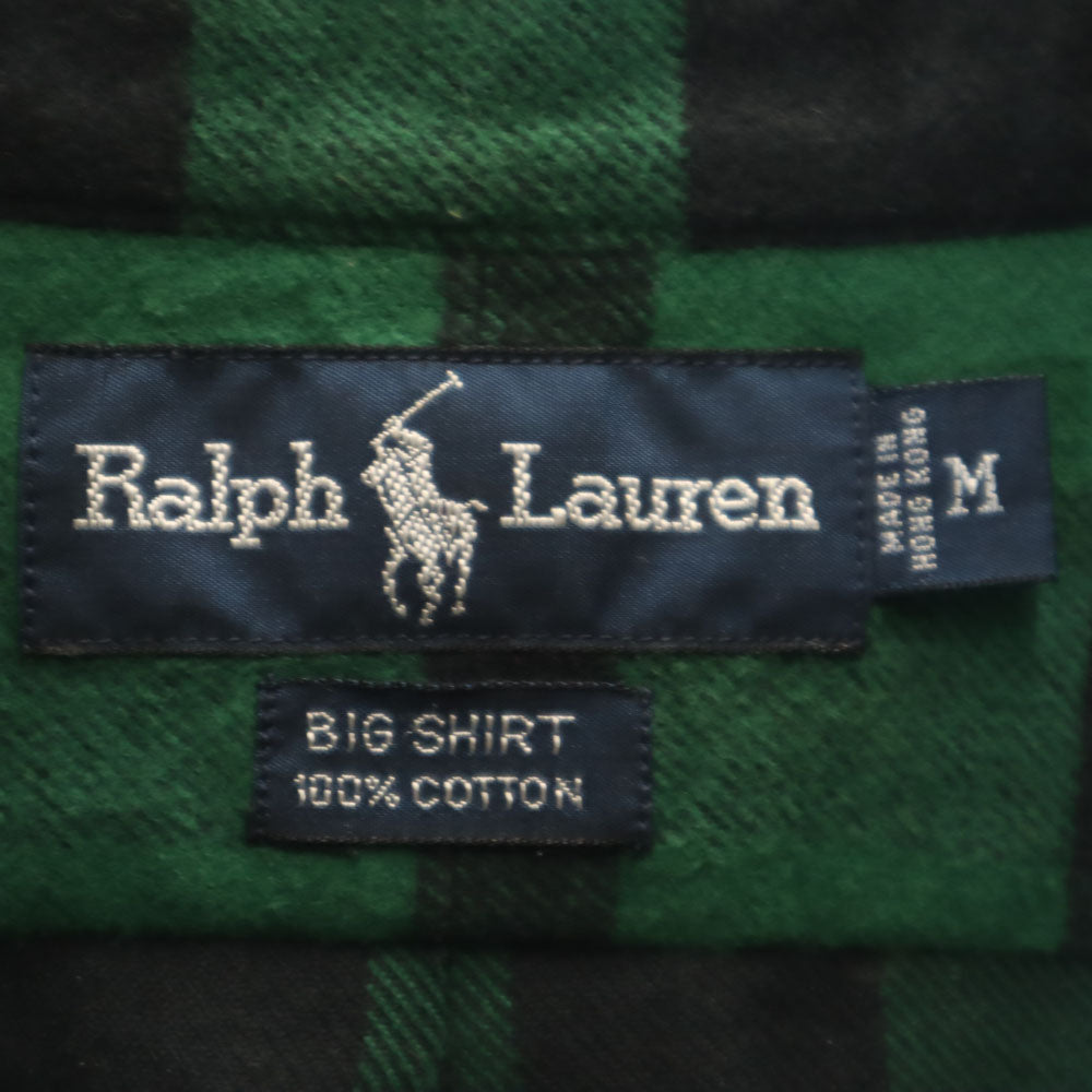 ラルフローレン 90s オールド BIG SHIRT チェック柄 長袖 フランネル ボタンダウンシャツ M グリーン RALPH LAUREN ビッグシルエット メンズ