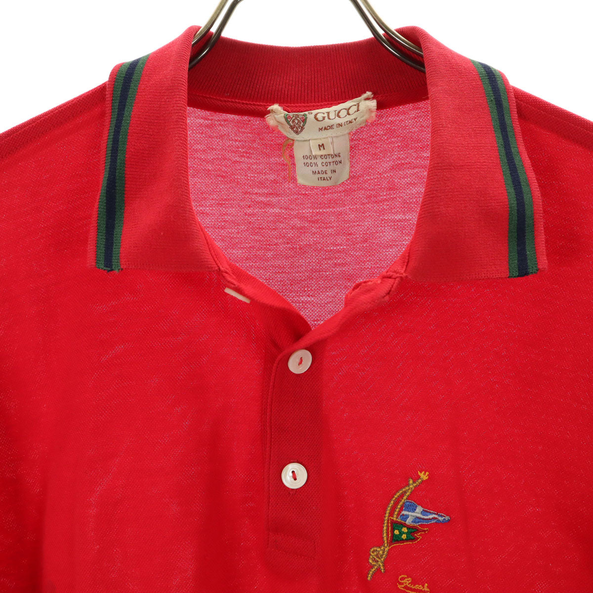 GUCCI グッチ 80s イタリア製 ヴィンテージ 半袖 ポロシャツ M 赤 鹿の子地 メンズ
