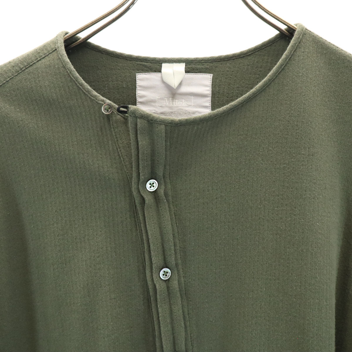 Milok ミロック 日本製 7分袖 ヘンリーネック カットソー 44 グリーン メンズ