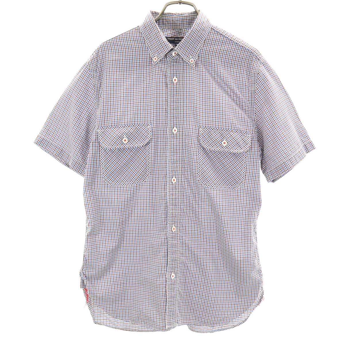 COMME des GARCONS HOMME コムデギャルソンオム 2014年 日本製 ギンガムチェック 半袖 ボタンダウンシャツ S ホワイト メンズ