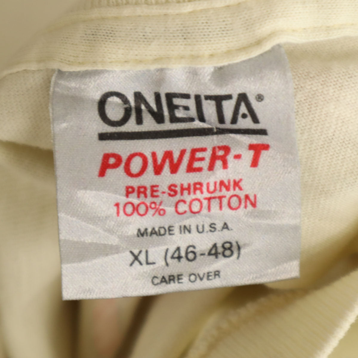 ONEITA オニータ 90s USA製 オールド むすび ジムチーム 半袖 Tシャツ XL クリーム POWER-T おにぎり シングルステッチ メンズ