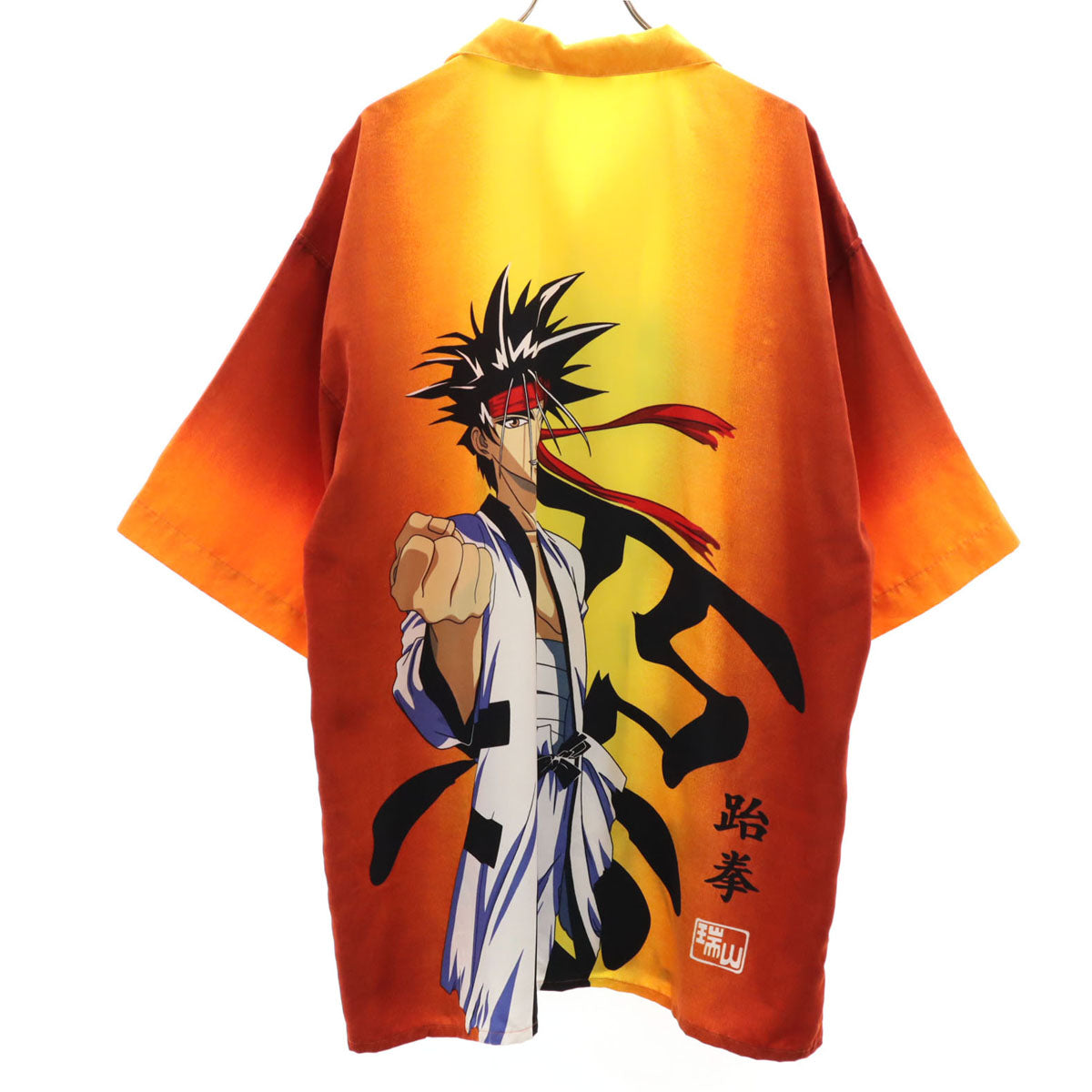 ROORA CLASSIC るろうに剣心 相楽左之助 半袖 オープンカラーシャツ 2XL オレンジ ビッグサイズ メンズ