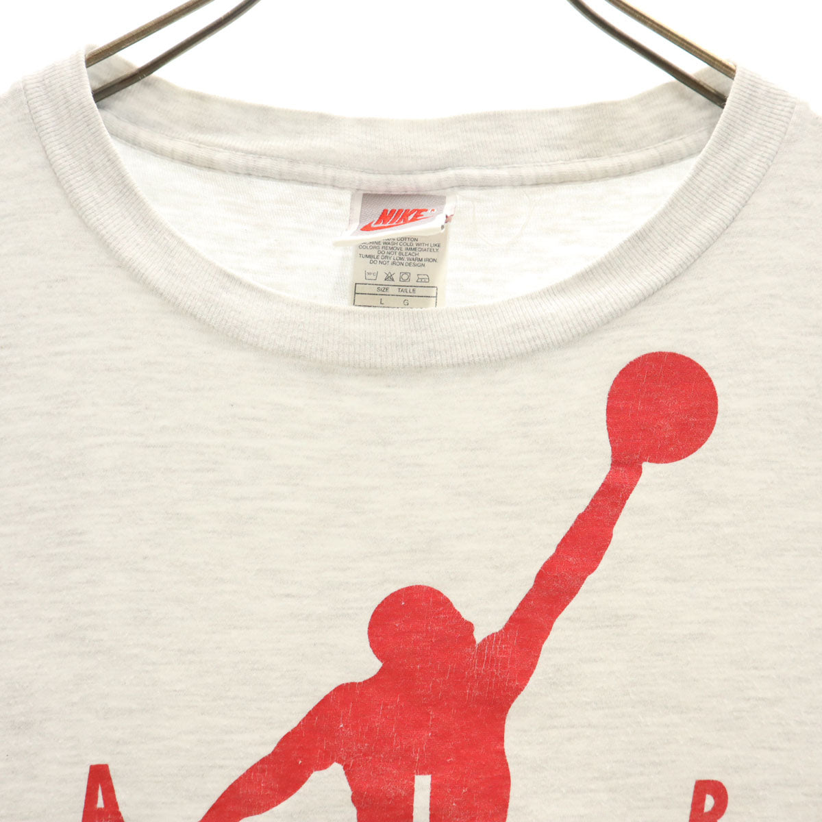 NIKE ナイキ 90s USA製 オールド 銀タグ エアジョーダン ジャンプマン プリント 半袖 Tシャツ L グレー JORDAN シングルステッチ メンズ