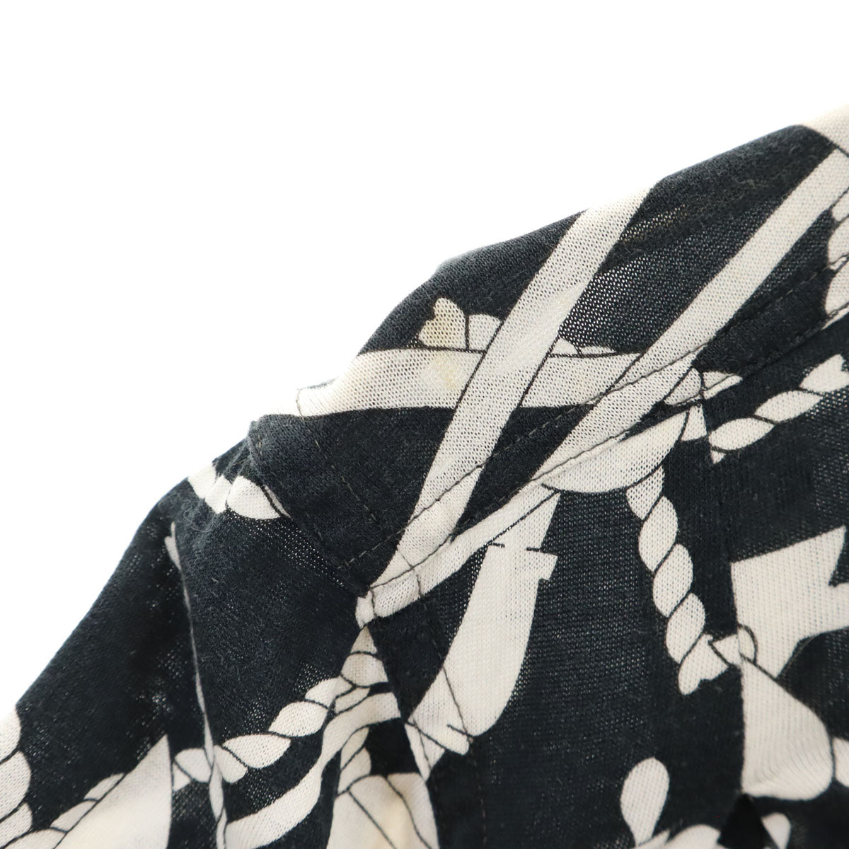 CELINE セリーヌ 90s イタリア製 オールド ジェーシーシー マリン柄 半袖 コットンシャツ 40 ブラック レディース