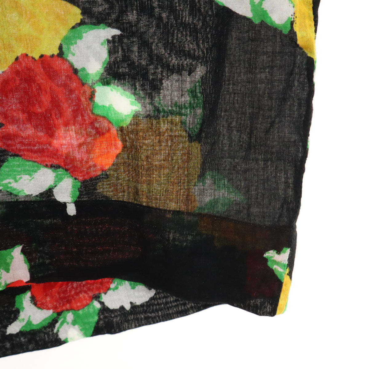 CELINE セリーヌ フランス製 バラ柄 半袖 ノーカラー ブラウス 40 ブラック レディース