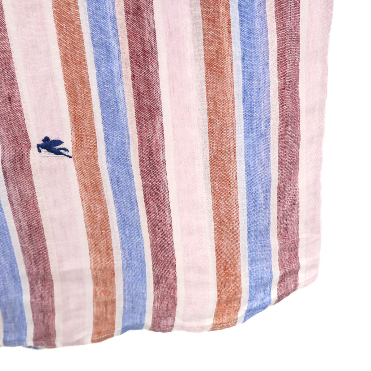 ETRO エトロ イタリア製 リネンブレンド ストライプ柄 半袖 ボタンダウンシャツ 40 マルチ メンズ