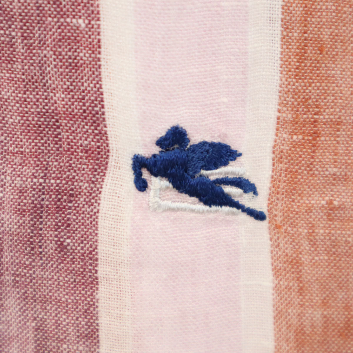 ETRO エトロ イタリア製 リネンブレンド ストライプ柄 半袖 ボタンダウンシャツ 40 マルチ メンズ