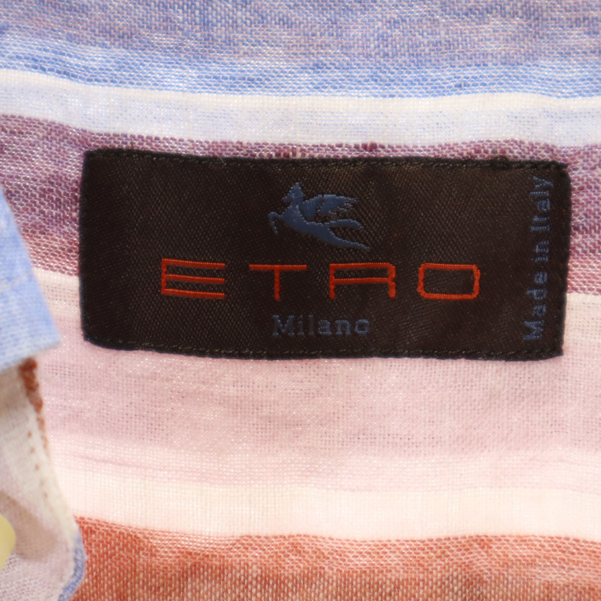 ETRO エトロ イタリア製 リネンブレンド ストライプ柄 半袖 ボタンダウンシャツ 40 マルチ メンズ