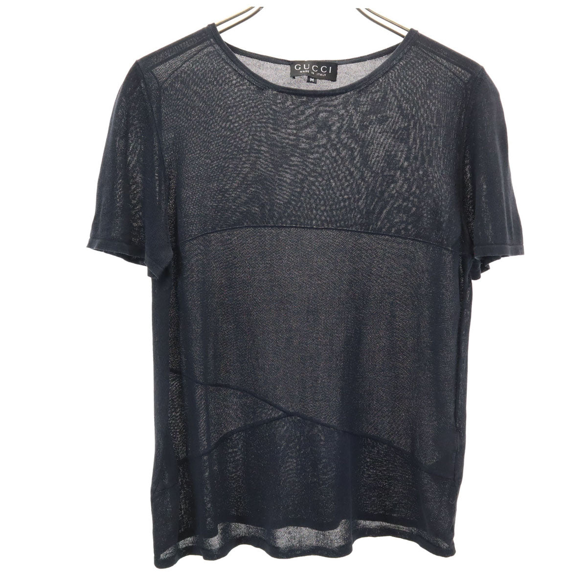 GUCCI グッチ イタリア製 シルク 半袖 ニット M 濃紺 レディース