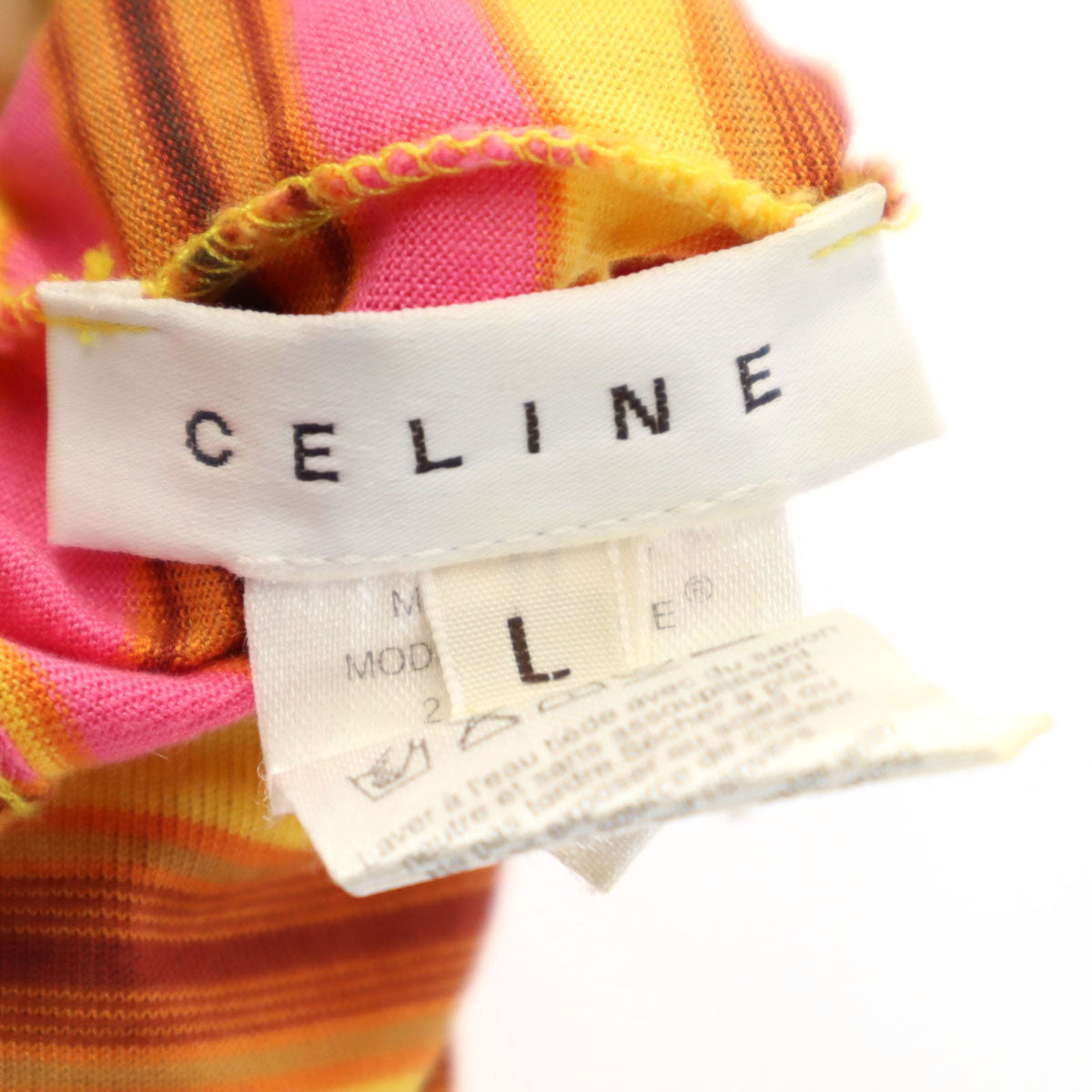 CELINE セリーヌ イタリア製 総柄 半袖 Vネック カットソー L ピンク レディース