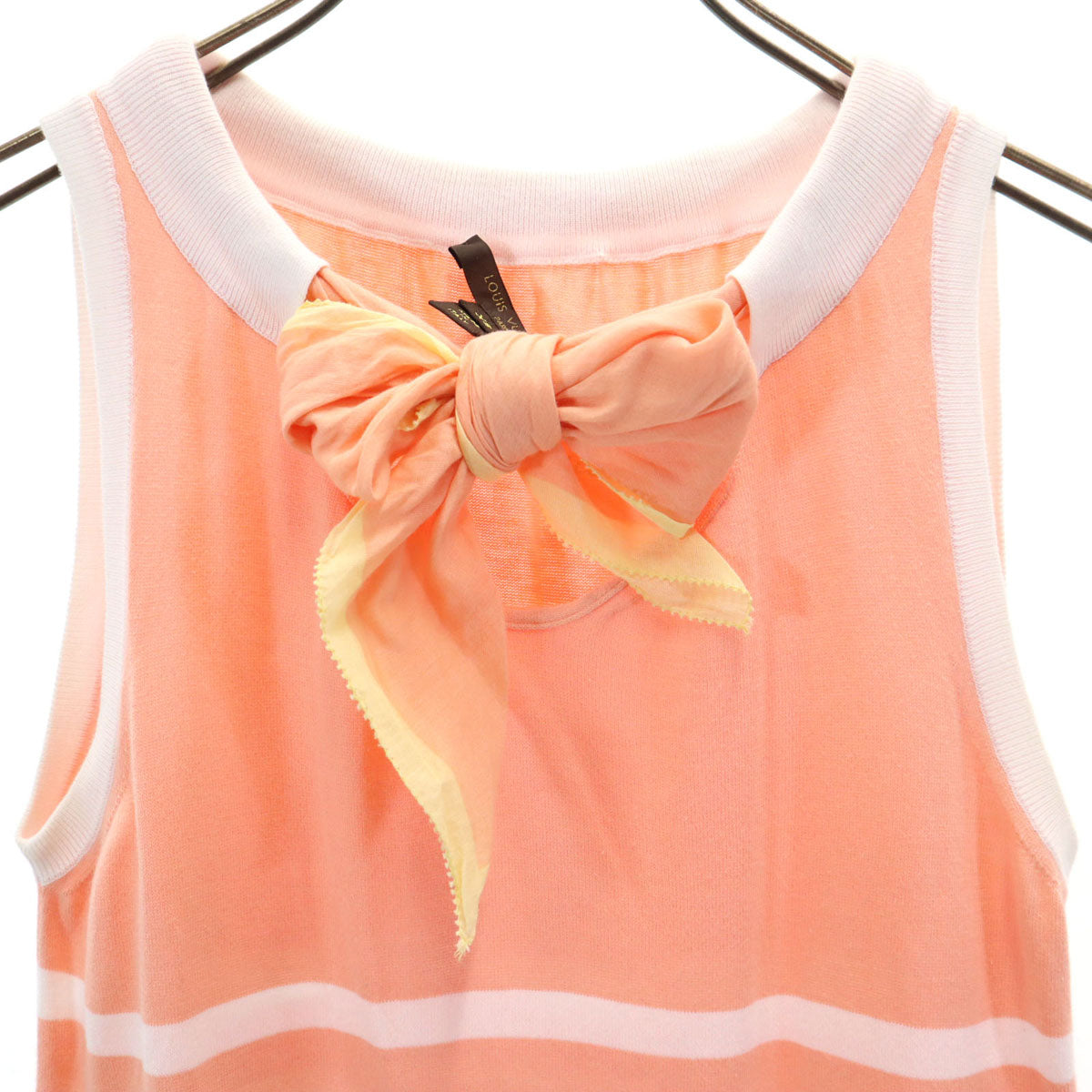 LOUIS VUITTON ルイヴィトン イタリア製 ボーダー柄 ノースリーブ ニット XS サーモンピンク レディース