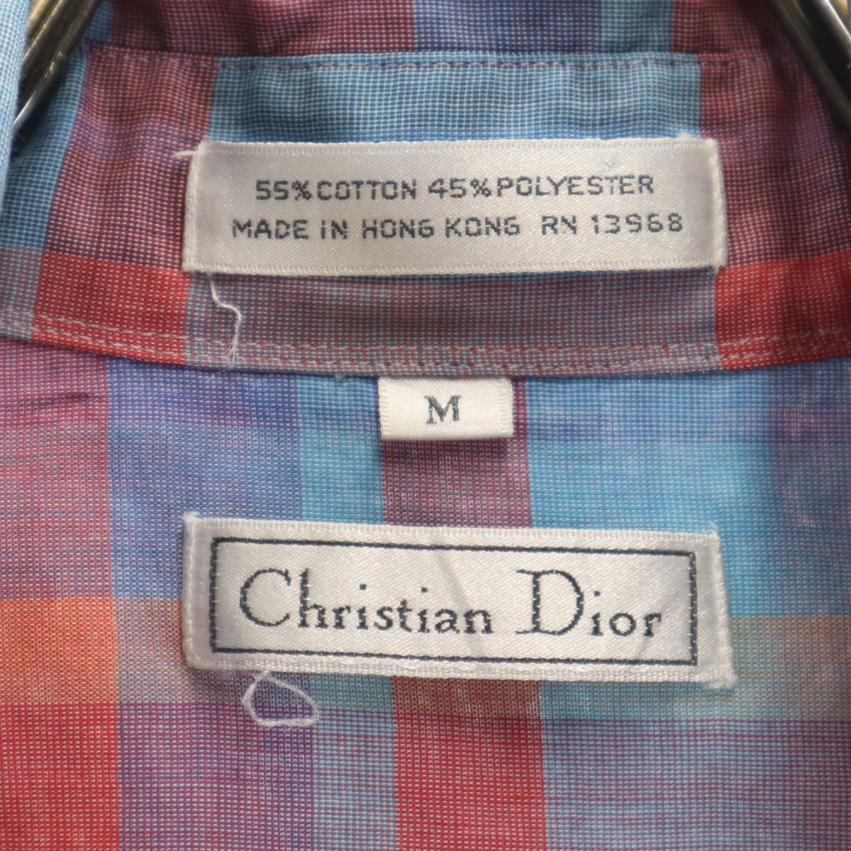 Christian Dior クリスチャンディオール 90s オールド チェック柄 半袖 ボタンダウンシャツ M ブルー メンズ