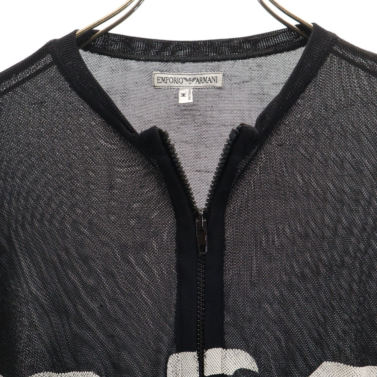 Emporio Armani エンポリオアルマーニ 90s イタリア製 オールド 半袖 ジップアップ メッシュ カットソー M ブラック レディース