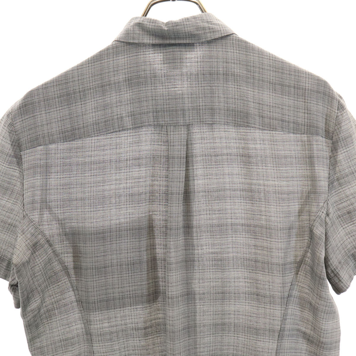 CELINE セリーヌ フランス製 シルクブレンド チェック柄 半袖 シャツ 42 グレー レディース