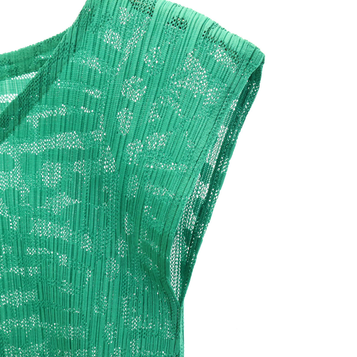 PLEATS PLEASE プリーツプリーズ 日本製 総柄 ノースリーブ プリーツ カットソー 4 グリーン イッセイミヤケ メッシュ メンズ