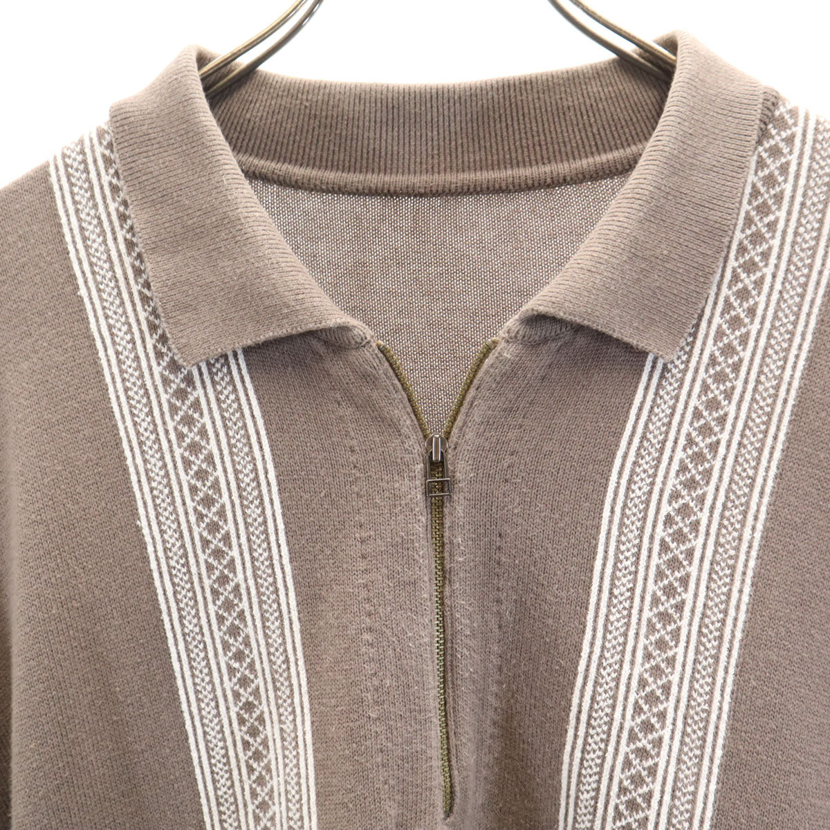 crepuscule クレプスキュール 日本製 5分袖 ハーフジップ ニット ポロシャツ 3 ブラウン メンズ