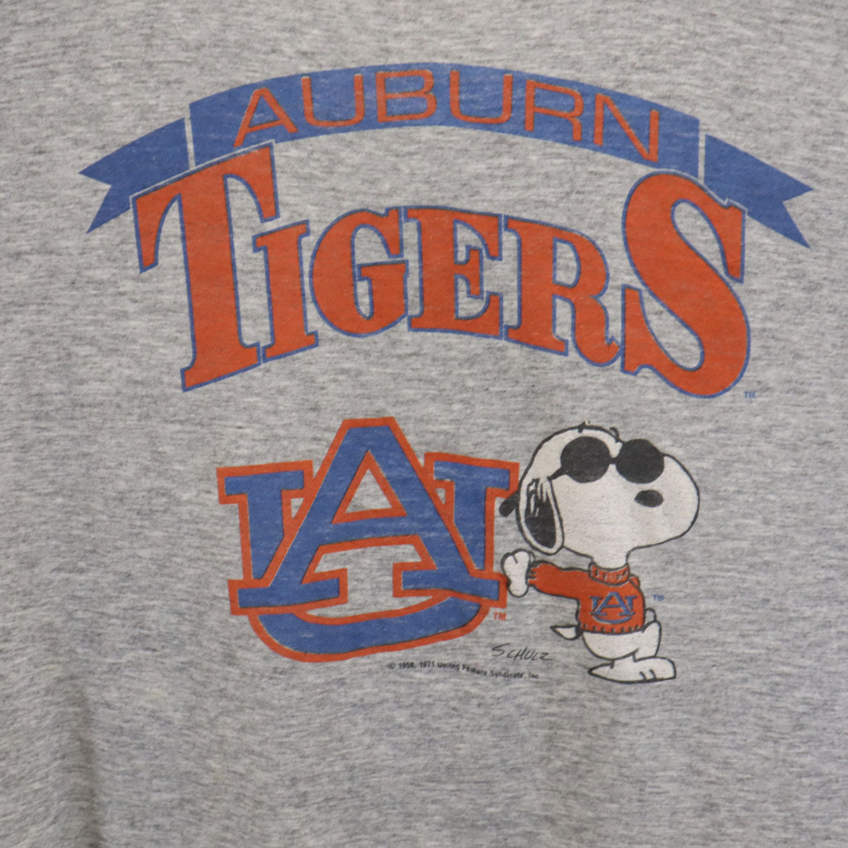 70s 80s ヴィンテージ オーバーン・タイガース スヌーピー 半袖 Tシャツ グレー AUBURN TIGERS SNOOPY シングルステッチ メンズ