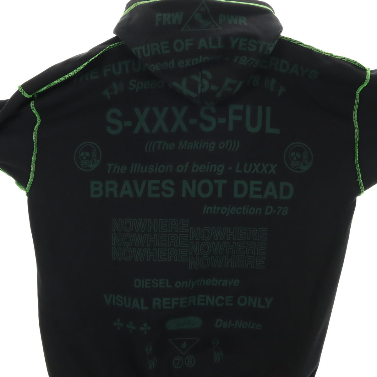 DIESEL ディーゼル ブルガリア製 バック英字プリント 長袖 スウェットパーカー XXL ブラック ビッグサイズ メンズ